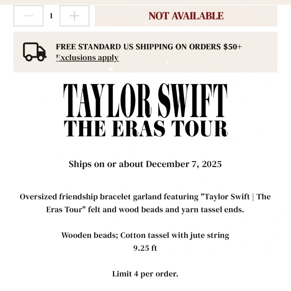 Taylor Swift The Eras Tour Friendship Bracelet Garland Official Merch Christmas